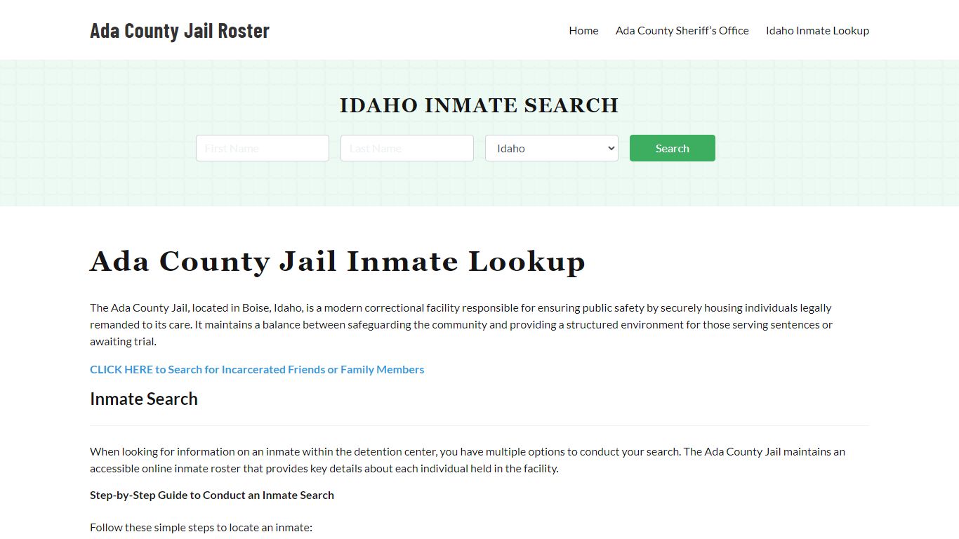 Ada County Jail Roster Lookup, ID, Inmate Search